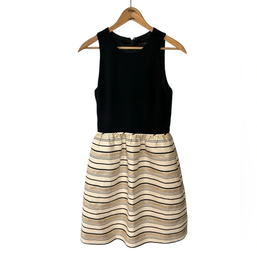 J. Crew | Women’s black/gold metallic striped sleeveless silk blend party dress2